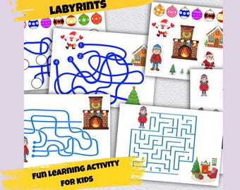 Christmas Mazes for Children to Print and Play Preschool Kindergarten PDF A4, Letter, PNG Cricut, Plotter Printable Template
