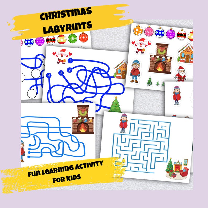 Christmas Mazes for Children to Print and Play Preschool Kindergarten PDF A4, Letter, PNG Cricut, Plotter Printable Template image 1