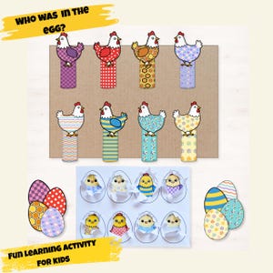 Easter crafts with children: Toilet paper roll upcycling template, chick and chicken matching game, Montessori learning game (PDF, PNG, A4, Letter, Digital)
