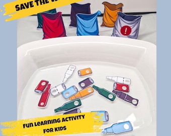 Save the Waterway Preschool Game Fine Motor Skills Scissor Practice Color Sorting Environmental Activity Printable PDF A4 and Letter, PNG