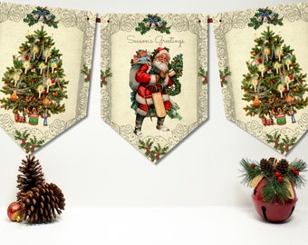 Vintage Style Merry Christmas Santa's Toy Workshop Bunting/Banner & Ribbon Vintage Style Merry Christmas Santa's Toy Workshop Bunting/Banner & Ribbon