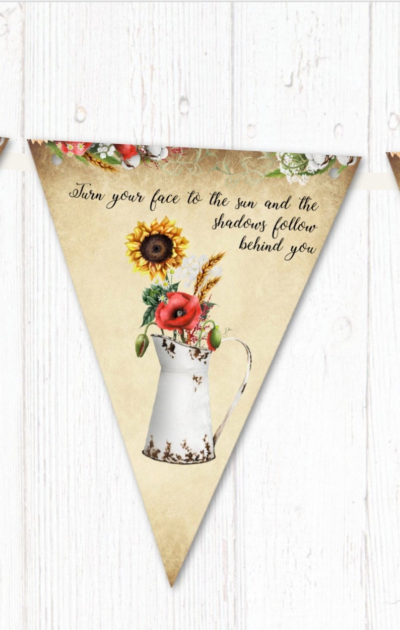Sunflower Vintage Style Summer Floral BuntingBanner with Organza Ribbon 3m