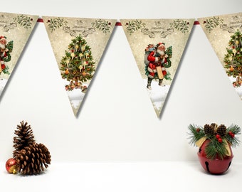 Victorian Style Traditional Vintage Christmas Bunting & Ribbon - 3m / 12 Flags
