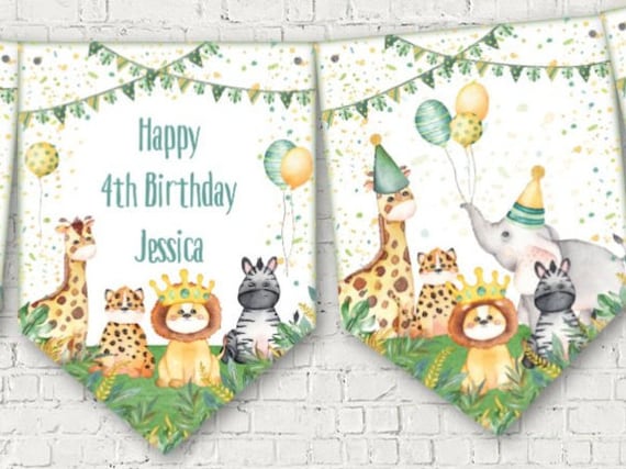 Jungle Safari Imprimé Animal Personalised Children's Bunting Party Banner Jungle Safari Imprimé Animal Personalised Children's Bunting Party Banner