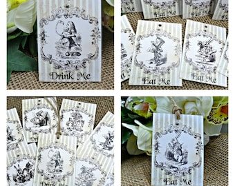 8 Alice in Wonderland Eat Me or Drink Me Gift Tags & String
