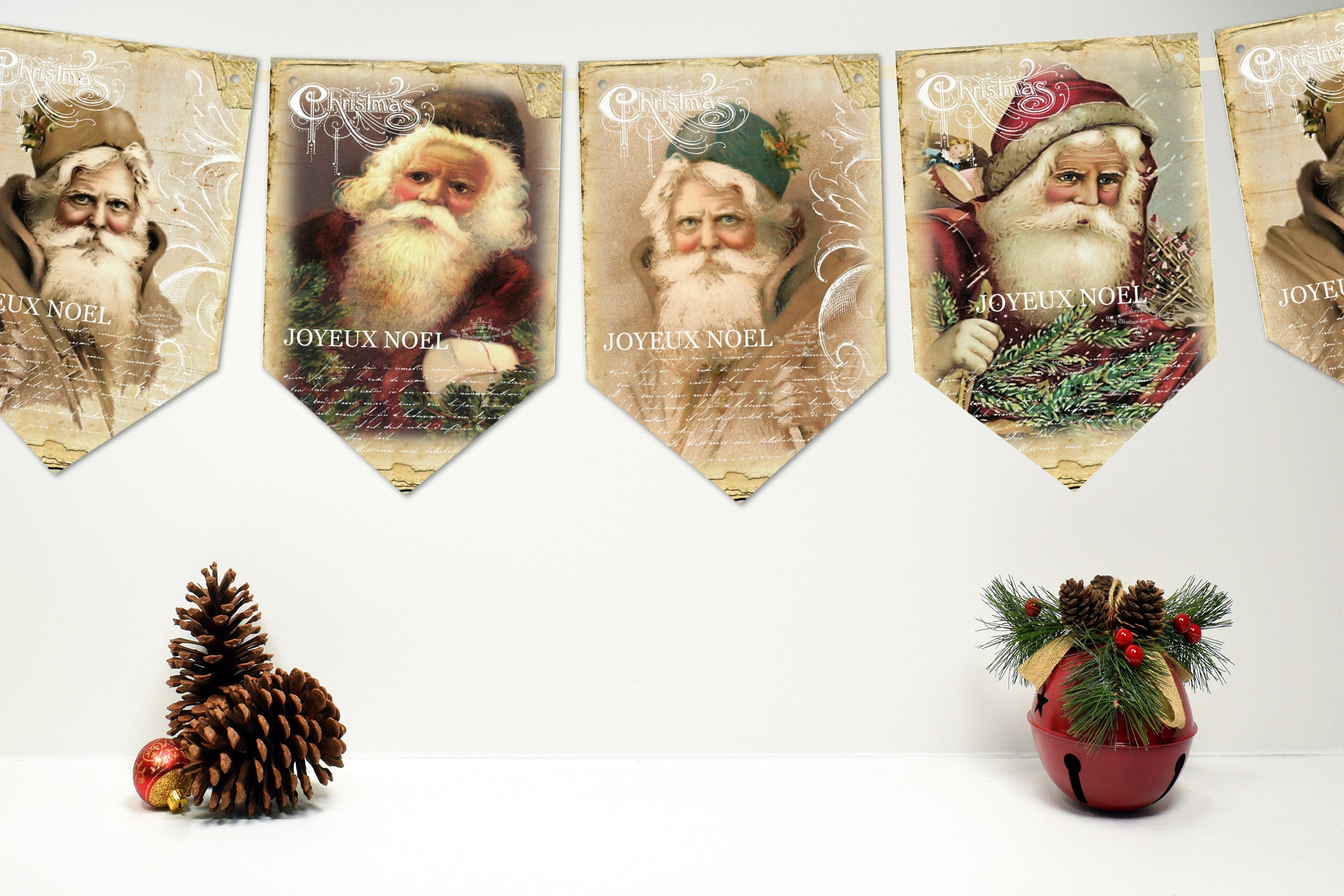 Vintage Style Merry Christmas Santa's Toy Workshop Bunting/Banner & Ribbon Vintage Style Merry Christmas Santa's Toy Workshop Bunting/Banner & Ribbon