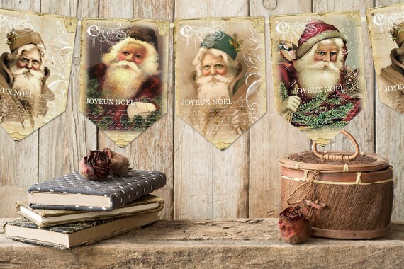 Vintage Style Merry Christmas Santa's Toy Workshop Bunting/Banner & Ribbon Vintage Style Merry Christmas Santa's Toy Workshop Bunting/Banner & Ribbon