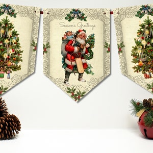 Vintage Style Merry Christmas Santa's Toy Workshop Bunting/Banner & Ribbon Vintage Style Merry Christmas Santa's Toy Workshop Bunting/Banner & Ribbon
