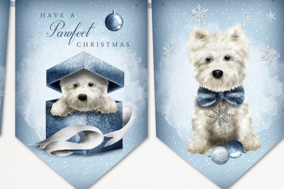 Cute Westie Terrier Christmas Bunting/Banner & Ribbon 