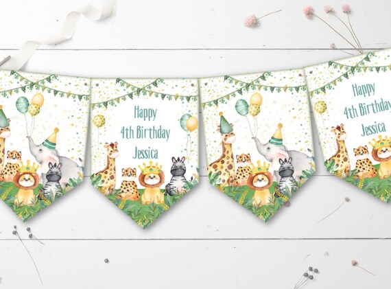 Jungle Safari Imprimé Animal Personalised Children's Bunting Party Banner Jungle Safari Imprimé Animal Personalised Children's Bunting Party Banner