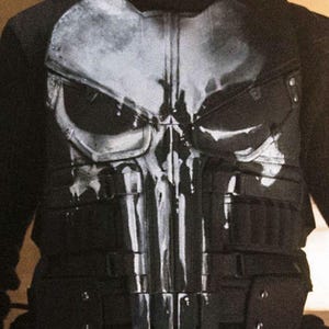 Punisher-inspirerad taktisk väst i läder med dödskalle: Airsoft Cosplay-kostym