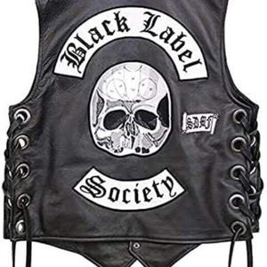 Men&#39;s Black Label Motorcycle Socity Leather Vest with Patches