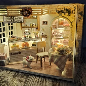 Miniature Bakery Scene Diorama with Lights and Music Box