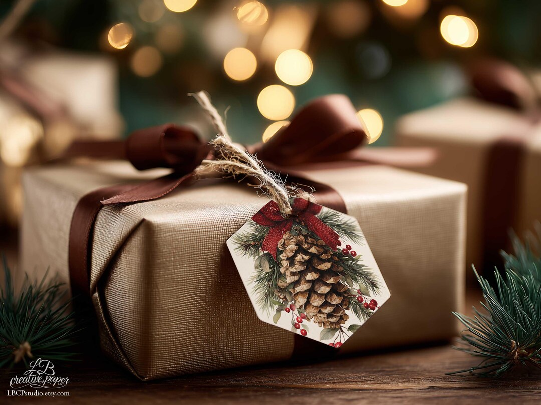 Rustic Pinecone Christmas Gift Tags (set of 12) - Vintage Winter Nature ...