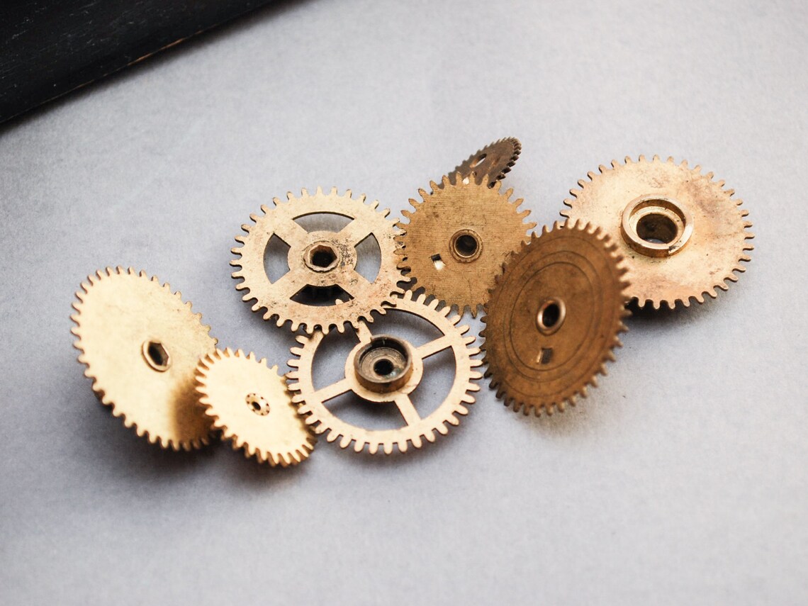 Lot of 8 Vintage brass alarm clock parts gears used dark Etsy