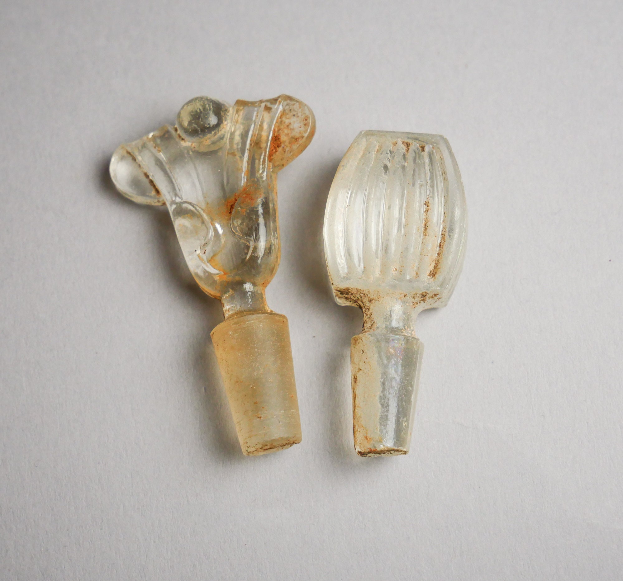 Set of 2 Antique glass bottle stoppers carafe tools perfume Etsy