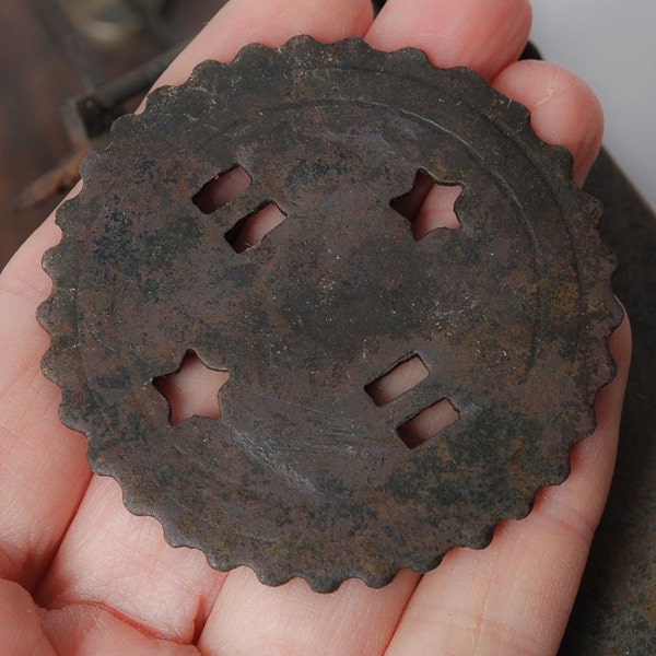 Antique huge brass Button. Dark patina