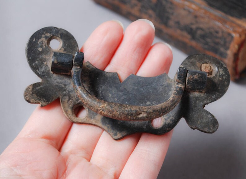 Antique Brass Escutcheon Plate With Pull Handle Gothic Dark Etsy