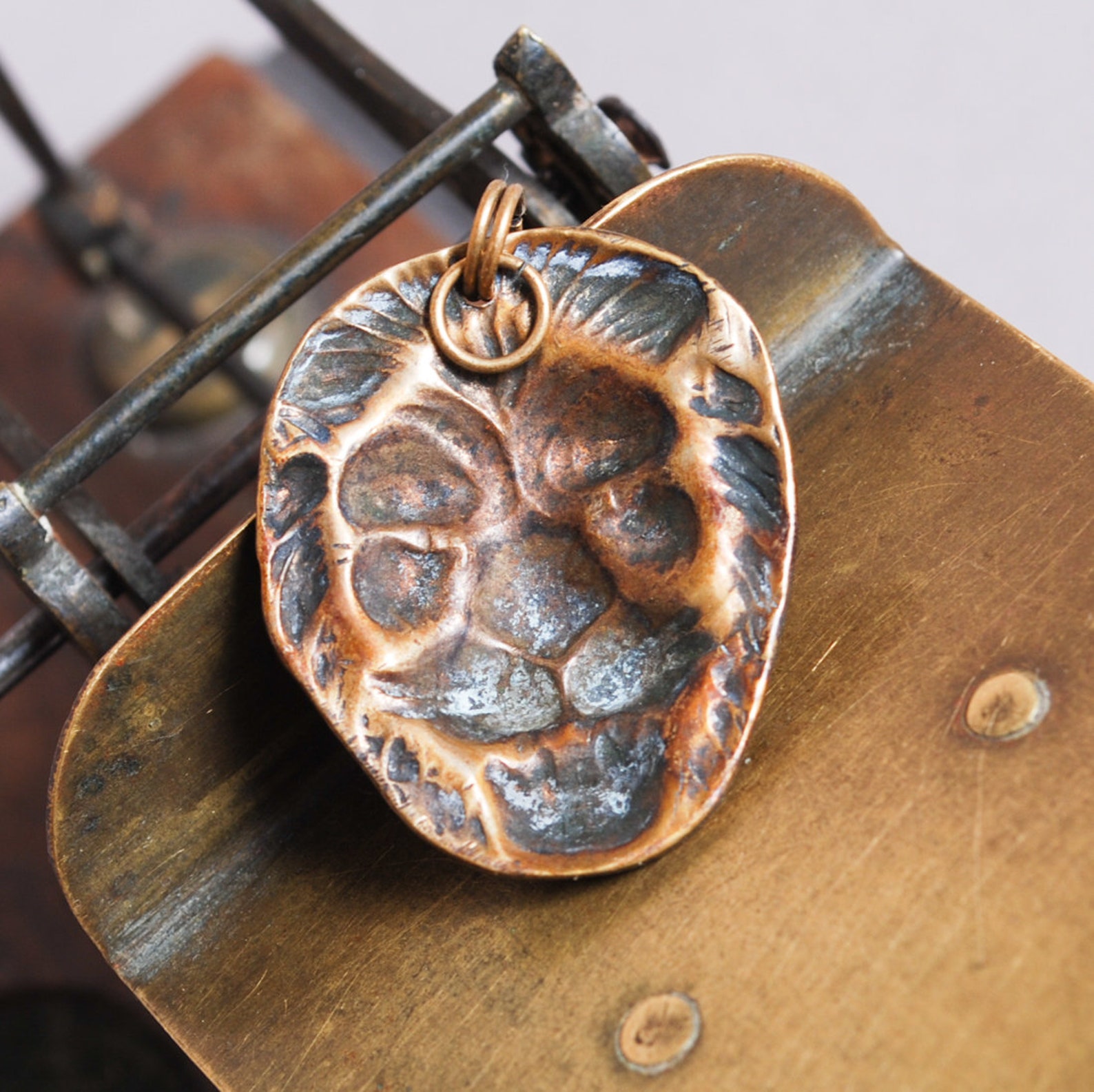 Vintage solid brass pendant lion head Etsy