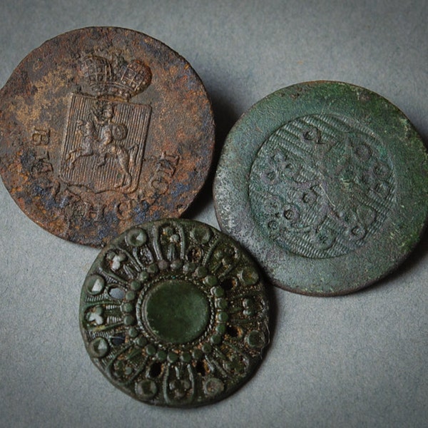 Set of 3 Antique metal buttons