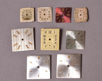 Lot of 9 different vintage watch faces, dials