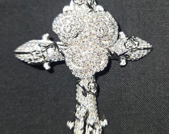 Gefrorener Moissanit Kreuz Anhänger mit 925 Silber