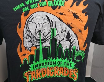 Invasion of the Tardigrades T-Shirt - Microbiologist gift - Water Bear - Classic Monster Movie Poster Style Lasers Pew Pews