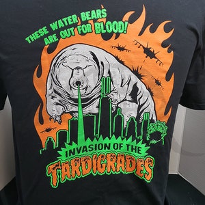 Invasion of the Tardigrades T-Shirt - Microbiologist gift - Water Bear - Classic Monster Movie Poster Style Lasers Pew Pews