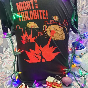 Night of the Trilobite - Hand-Printed T-Shirt - Paleontologist gift - Fossils - Classic Monster Movie Poster Style Lasers Pew Pews image 2
