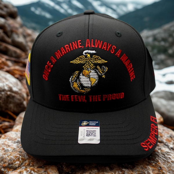 Once a Marine Always a Marine Hat. Semper Fi Embroidered Hat, Veteran Gift, Black Adjustable USMC Cap. US Marines Hat. Veteran Hat. USMC Hat