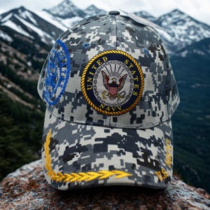 U.S Navy Hat – Officially Licensed U.S. Navy Cap – Embroidered Navy Camo Baseball Hat – Veteran Gift.  Military USN Veteran Hat. US Navy Hat