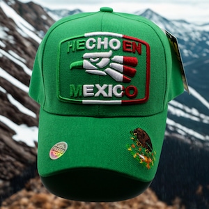 Hecho en México Hat – Mexico Green Baseball Cap – Mexican Pride Adjustable Hat – Embroidered Mexico Cap – Gift for Him or Her. Mexican Cap