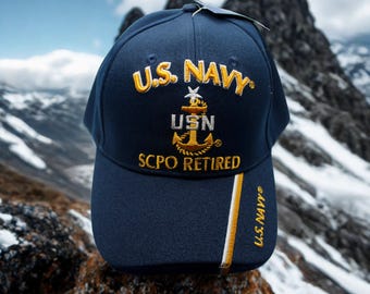 SCPO Retired U.S. Navy Hat – Senior Chief Petty Officer Retired Embroidered Blue Military Cap – Officially Licensed Navy Hat. US Navy Hat