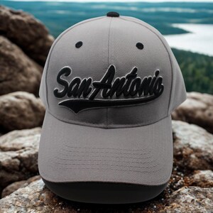 San Antonio Texas Gray Cap. Texas Hat.  Embroidered Script City Hat. Alamo Hat. Adjustable SA Cap for Men Women Texas Pride. San Antonio Hat