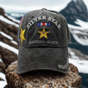 Silver Star Veteran Military Baseball Hat. Conspicuous Gallantry Embroidered Cap. Veteran Gift. Patriotic Veteran Honor Hat. US Army Hat