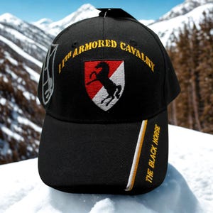11th Armored Cavalry Regiment Baseball Hat. U.S Army 11th Armored Cavalry Black Hat. Officially Licensed US Army 11th Armored Cavalry