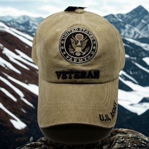 Veteran U.S. Army Hat – Officially Licensed Washed Brown Cap with Embroidered Army – Veteran Gift. US Army Baseball Hat. US Army Veteran Hat