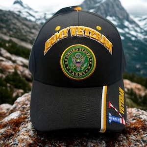 Veteran U.S. Army Hat – Officially Licensed Black Cap with Embroidered Army Emblem – Veteran Gift. US Army Baseball Hat. US Army Veteran Hat