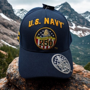 U.S. Navy 250th Anniversary Hat. U.S Navy Cap. Embroidered Navy Blue Baseball Hat. Official Licensed US Navy Cap. US Navy Hat. USN Hat
