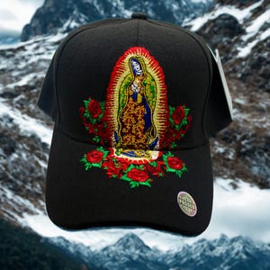 Our Lady of Guadalupe Hat – Black Christian Cap – Gorra Virgen de Guadalupe – Religious Gift. Virgen de Guadalupe Embroidered Baseball Hat