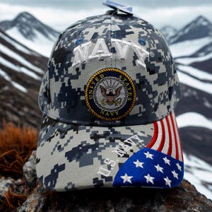 U.S Navy Hat – Officially Licensed U.S Navy Cap. Embroidered Navy Camo with American Flag Hat – Veteran Gift.  USN Veteran Hat. US Navy Hat
