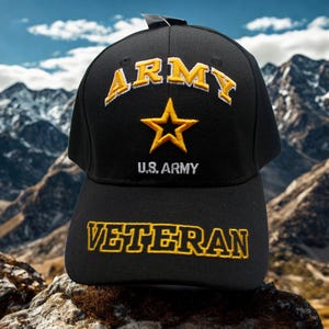 Veteran U.S. Army Hat – Officially Licensed Black Cap with Embroidered Army Star – Veteran Gift. US Army Baseball Hat. US Army Veteran Hat