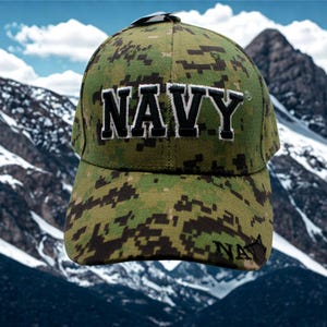 U.S. Navy Camo Hat – Digital Camouflage Military Baseball Cap – Embroidered Navy Logo Hat.  Military Veteran Hat. US Navy Hat. USN Hat