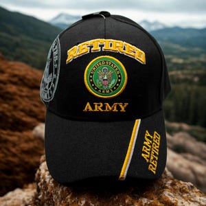 Retired U.S. Army Hat – Officially Licensed Black Cap with Embroidered Army Logo – Veteran Gift. US Army Baseball Hat. Army Hat