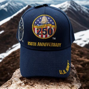 U.S. Navy 250th Anniversary Hat. U.S Navy Cap. Embroidered Navy Blue Baseball Hat. Official Licensed Military Cap US Navy Hat. USN Hat