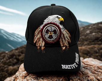 Eagle Spirit Dreamcatcher Hat. Black Embroidered Native Pride Baseball Cap. Native Inspired Outdoor Eagle Cap. Native Pride Hat. Native Cap