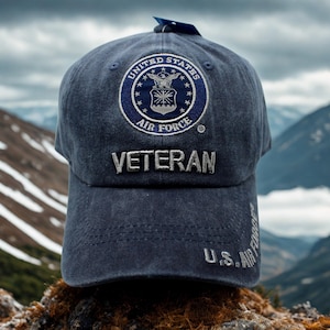 U.S Air Force Veteran Hat – Washed Blue USAF Veteran Baseball Cap – Officially Licensed U.S Air Force Embroidered Logo Cap. USAF Veteran Hat