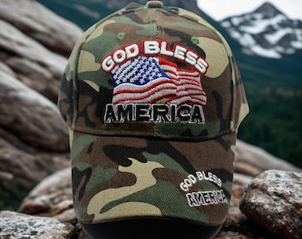 God Bless America Hat. Embroidered USA Flag Baseball Cap. Patriotic American Pride Hat. Military Veteran Camo Hat. Veteran Gift. Veteran Hat