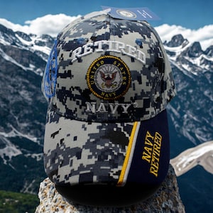 Retired Navy Camo Hat – Officially Licensed U.S. Navy Veteran Cap. Embroidered Military Baseball Hat. US Navy Hat. USN Hat. Navy Veteran Hat