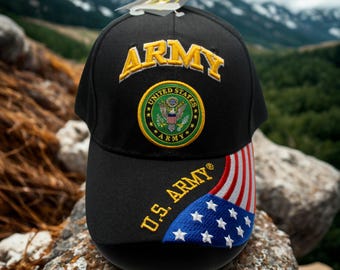U.S. Army Hat – Officially Licensed Army Cap – Embroidered U.S. Army Logo With American Flag. Army Veteran Gift. Army Black Hat. US Army Hat